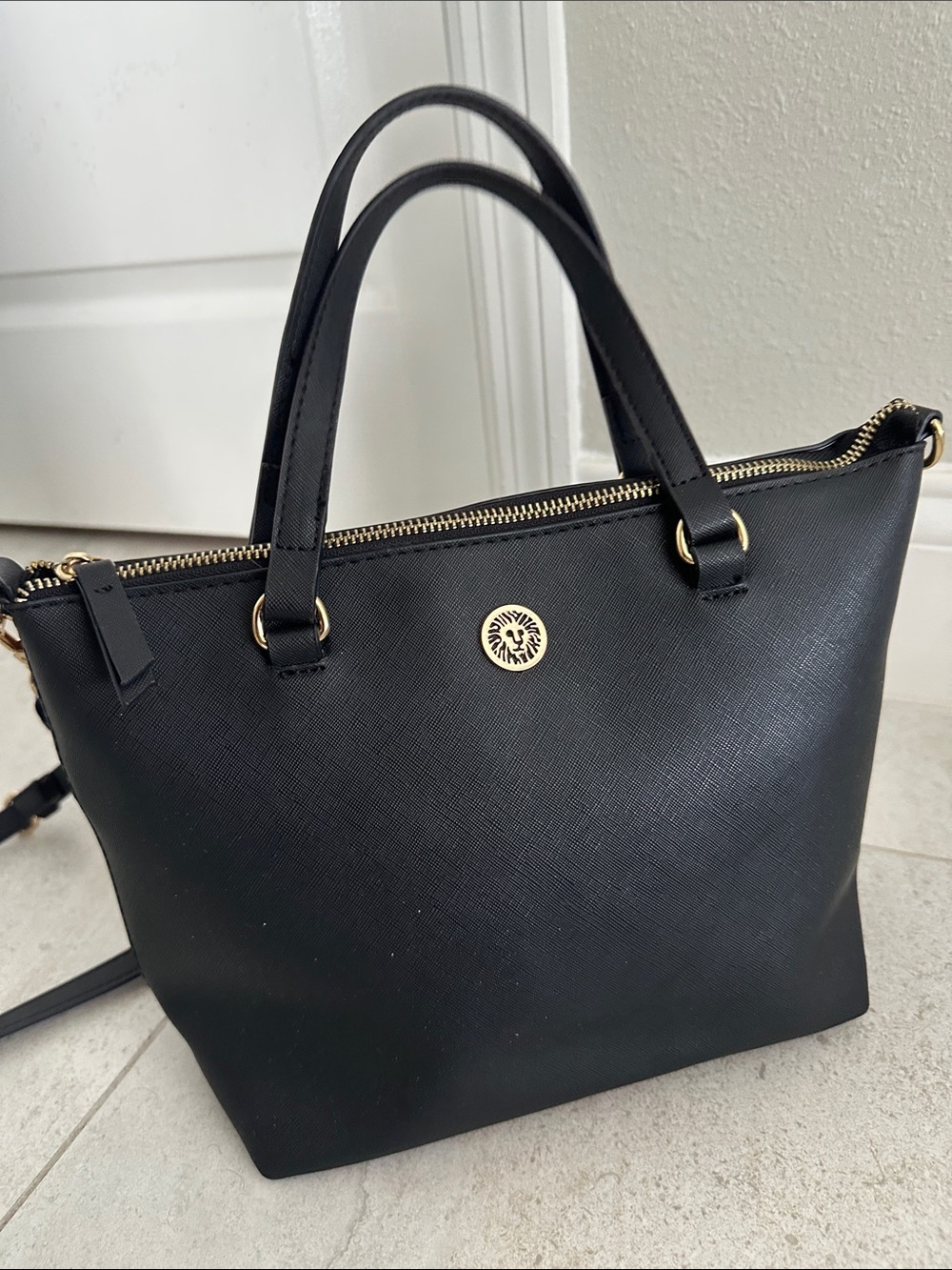 Anne Klein Black Saffiano Tote with Gold Accent